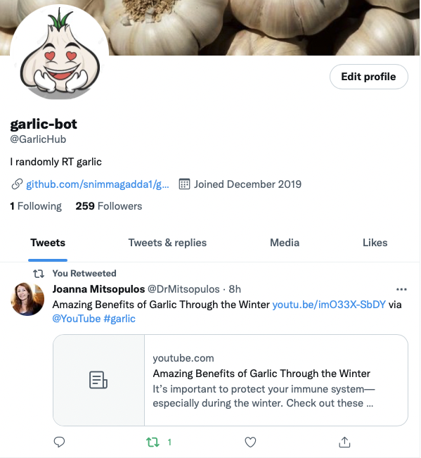 Garlic bot twitter profile