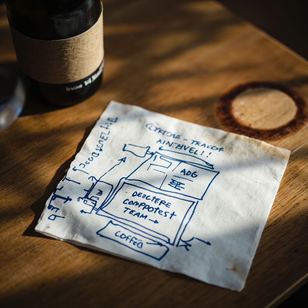 A handwritten note explaining a concept a cafe napkin
